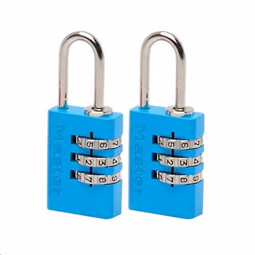 Master Lock Pack of 2 Aluminium Combination Padlocks, Green, W/D/H: 5.5 x 5.5 x 0.9 cm