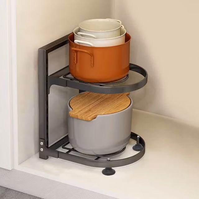 Living and Home 2-Tier Adjustable Metal Kitchen Organiser Rack for Pots and Pans, Black