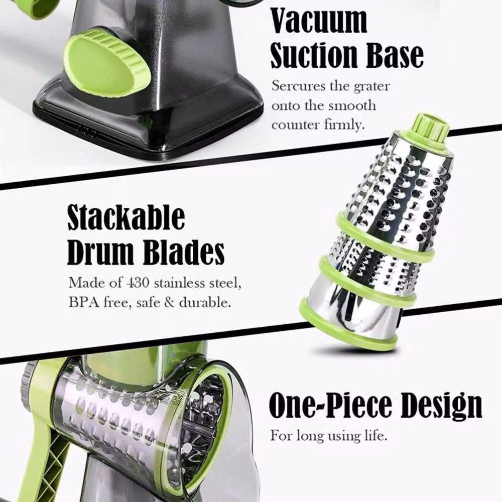 KORVIXA 3 in 1 Rotary Cheese Grater and Shredder with Multiple Blades, Green, W/D/H: 100 x 100 x 100 cm – 3