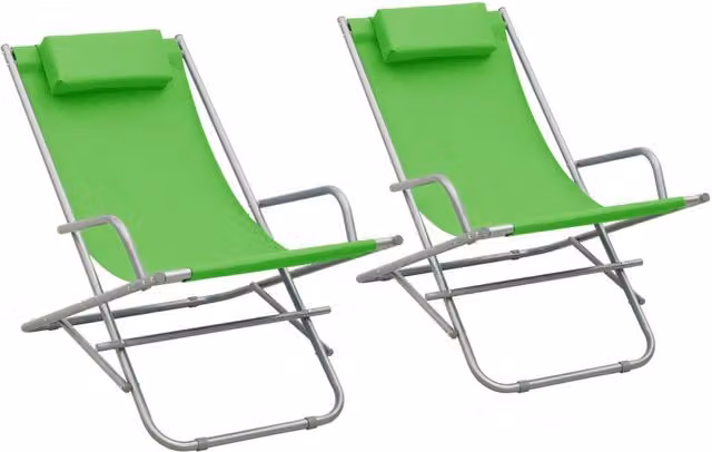 Berkfield Home Set of 2 Green Steel Rocking Chairs with Adjustable Headrest and Fabric Seating