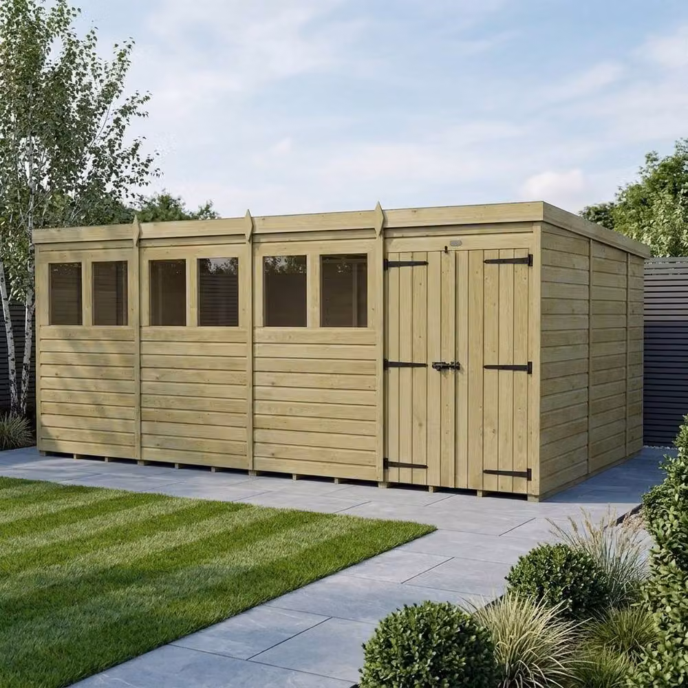 Buttercup Farm Brown Timber Pent Garden Shed with Double Doors and Windows – 2