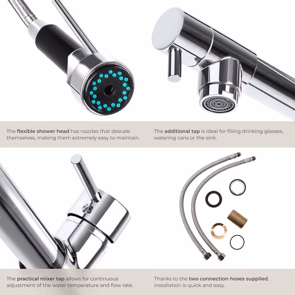tectake Single Lever Kitchen Tap in Grey and Silver with Pull Out Swivel Spout – 4