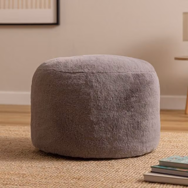 icon Milano Cylindrical Grey Fabric Bean Bag Footstool with Removable Cover, W/D/H: 55 x 55 x 35 cm – 1