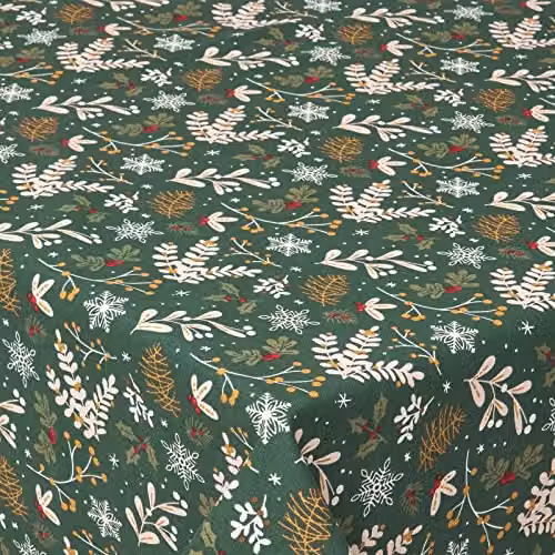 Homescapes Cotton Round Christmas Tablecloth in Green Floral Festive Forest, Diameter: 178 cm – 3