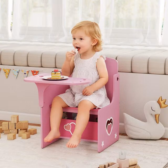 AIYAPLAY Kids Table and Chair Set with Storage Bins, Pink