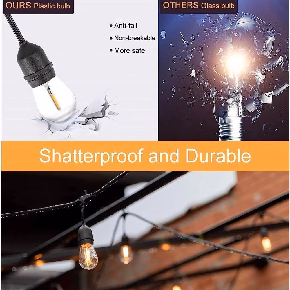 SPETLEK Black Mains Powered LED Festoon String Light with 11 Warm White Shatterproof Bulbs – 5