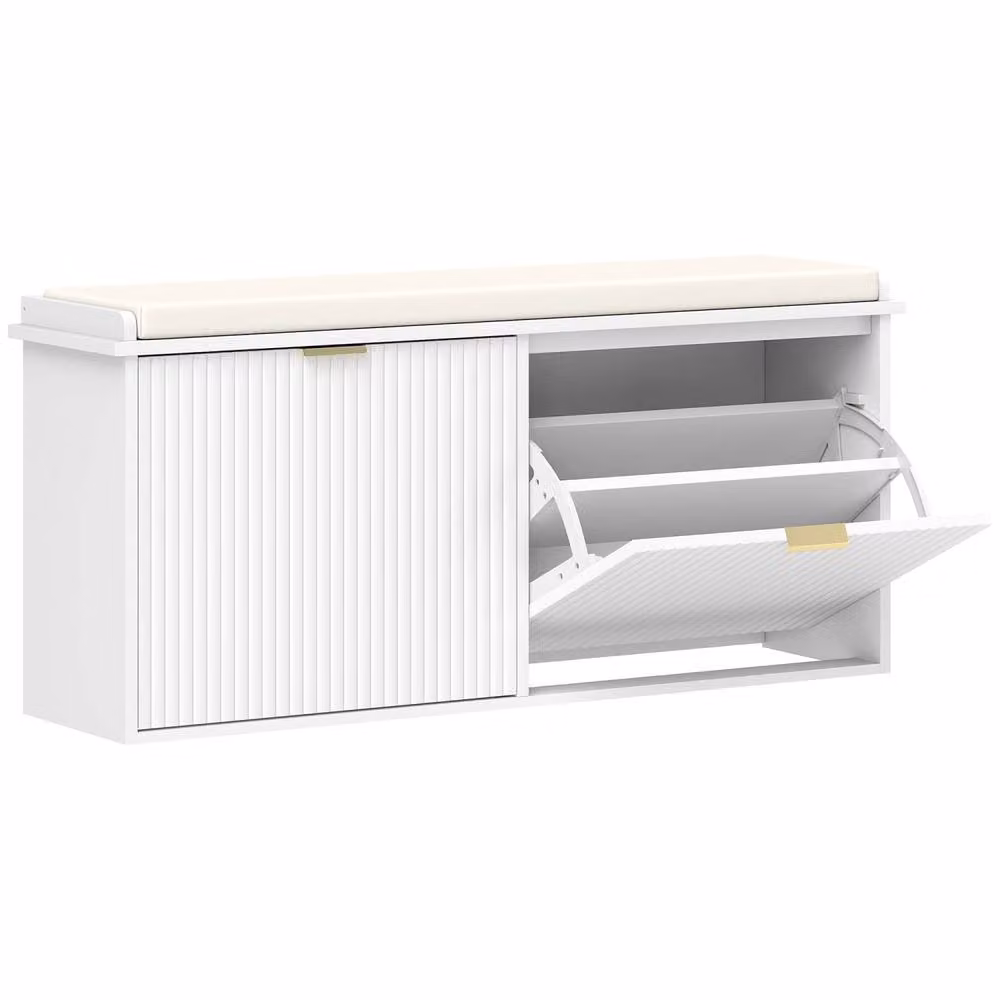 Wyld Haus White Cushioned Shoe Bench with 2 Flip Drawers for up to 10 Pairs – 2