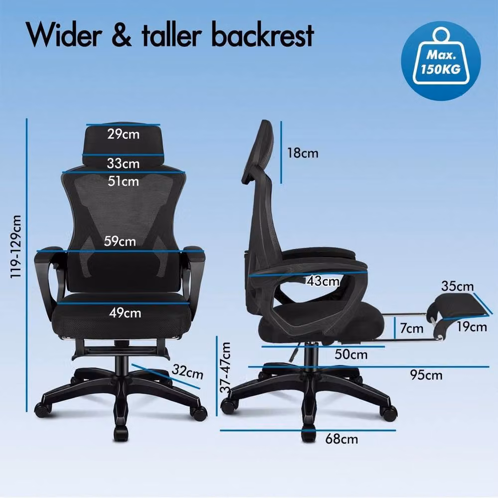 FORGEVIO Ergonomic Mesh Office Chair with Headrest and Armrests in Black – 2
