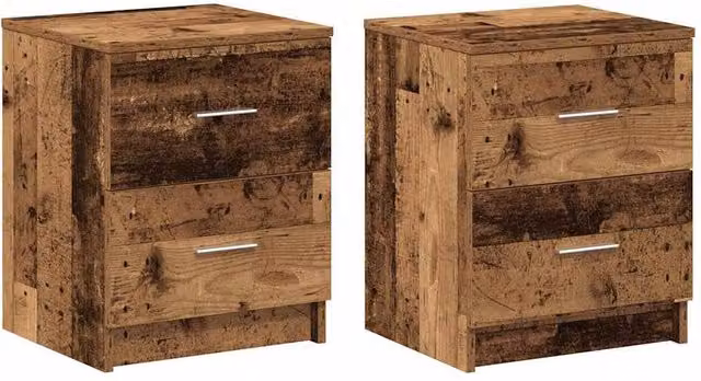 Berkfield Home Set of 2 Bedside Cabinets with 2 Drawers in Brown Old Wood, W/D/H: 40 x 36 x 50 cm