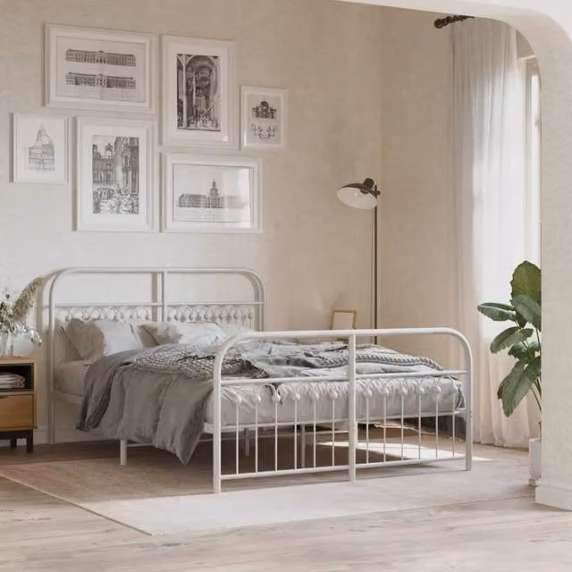 Berkfield Home Metal Bed Frame with Footboard, White, W/D/H: 140 x 200 cm – 1