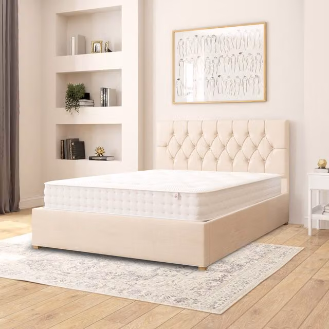 Aspire Olivier Fabric Ottoman Storage Bed in Cream Malham Weave, W/D/H: 180 x 200 cm