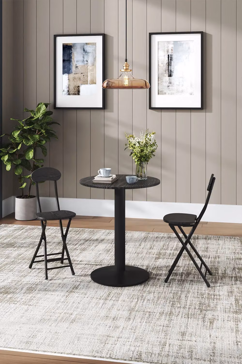 Living and Home Black Round Coffee Table with Metal Base, W/D/H: 74.0 x 59.0 x 40.0 cm – 2