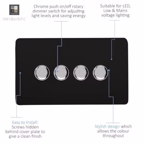 Trendi Switch 4 Gang LED Dimmer Light Switch in Matt Black – 2