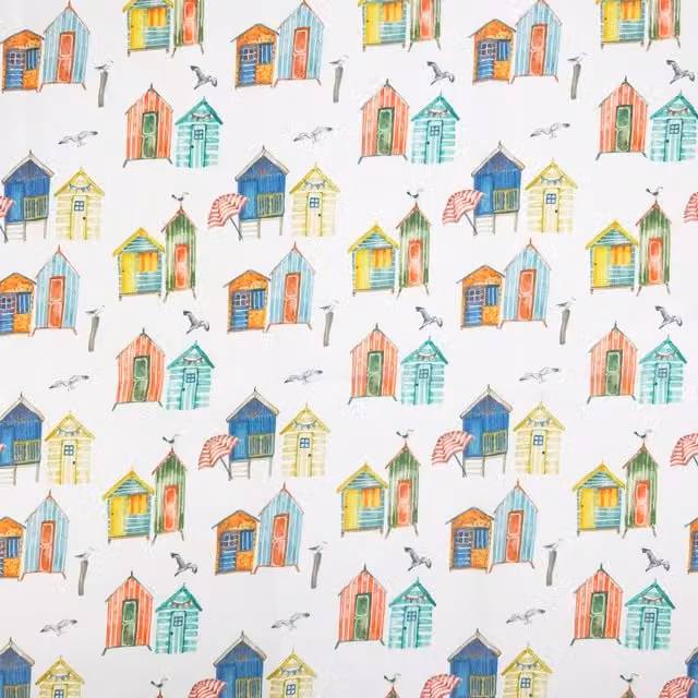 Terrys Multicolour Beach Huts UV Resistant Outdoor Polyester Fabric