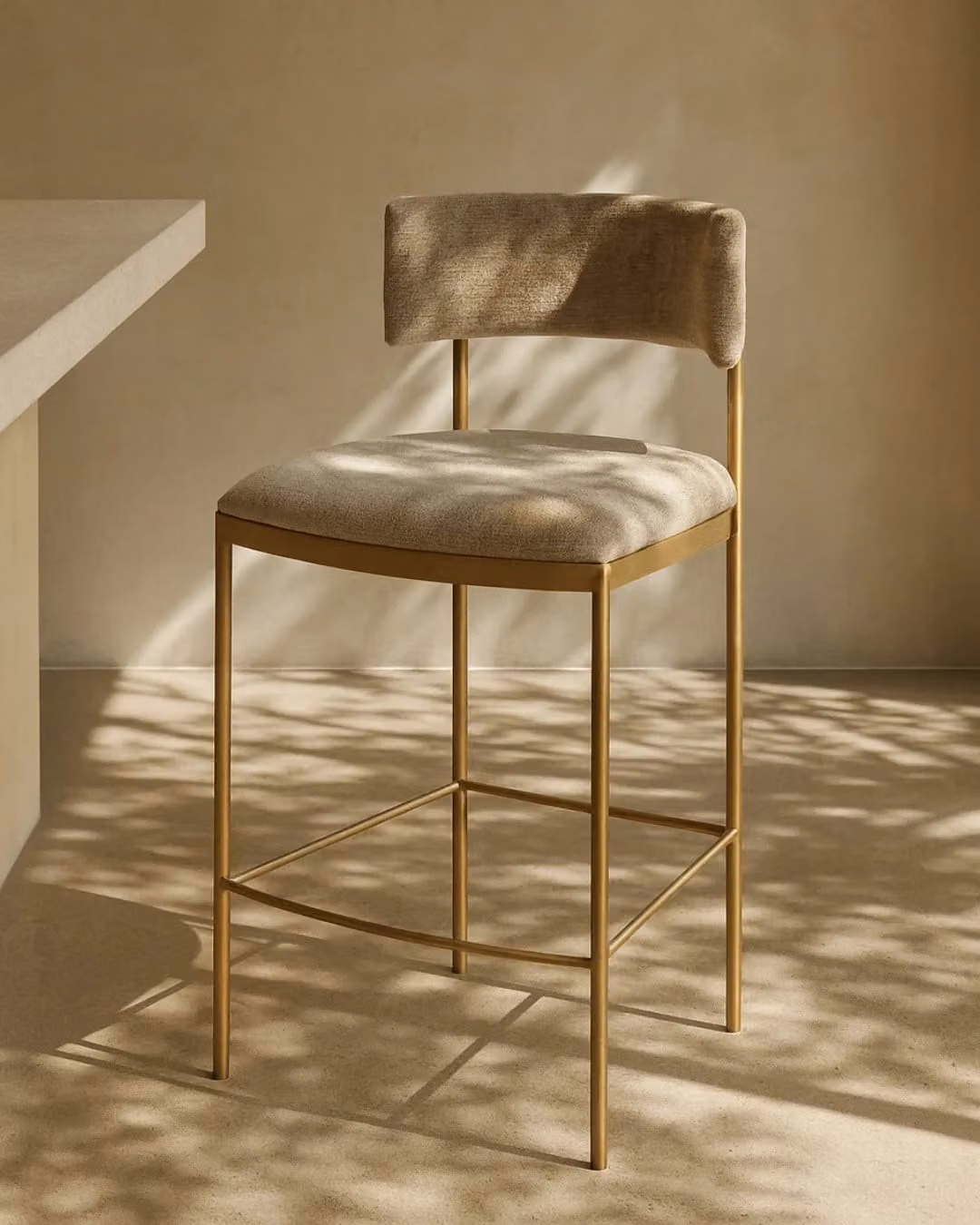 Tommy Franks Envie II Counter Stool in Green and Beige with Upholstered Metal Frame, H 91 x W 50 x D 51 cm
