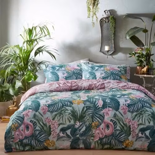 Riva Home Medinilla Single Duvet Cover and Pillowcase Set, Floral Green and Purple, W/D/H: 90 x 200 cm, Pillowcase: 50 x 75 cm – 1
