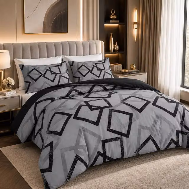 Grace Modern Reversible Microfibre Duvet Cover Set in Grey, 180 x 200 cm – 1