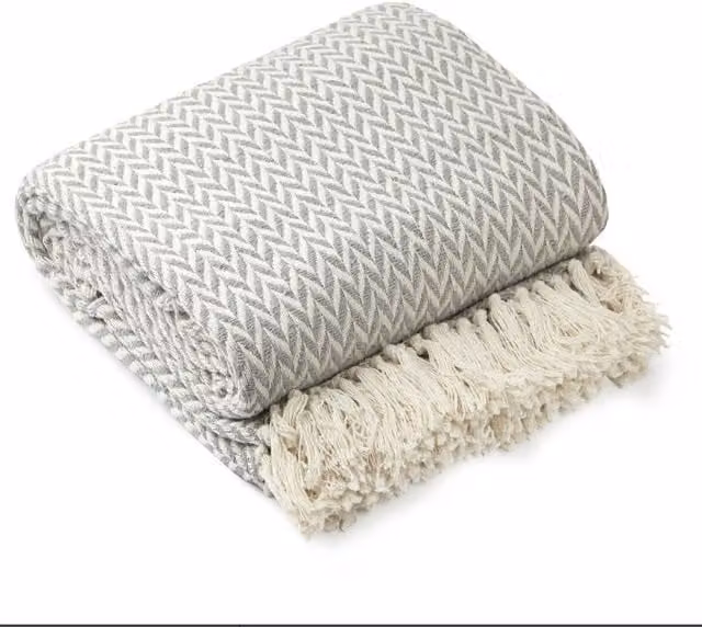 New Edge Blinds Chevron Collection Cotton Throw in Grey, W: 178 cm, L: 254 cm – 1