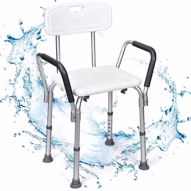 Costway Height Adjustable Padded Tub Bath Seat and Disability Shower Chair with Armrests in White
