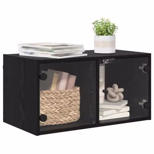 vidaXL Modern Wall Mounted Cabinet with Glass Doors in Black Oak, W/D/H: 68 x 35 x 35 cm – 1