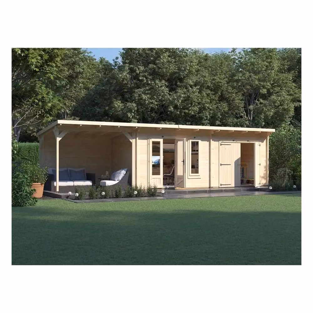 Dunster House Wooden Log Cabin with Gazebo in Beige – 2