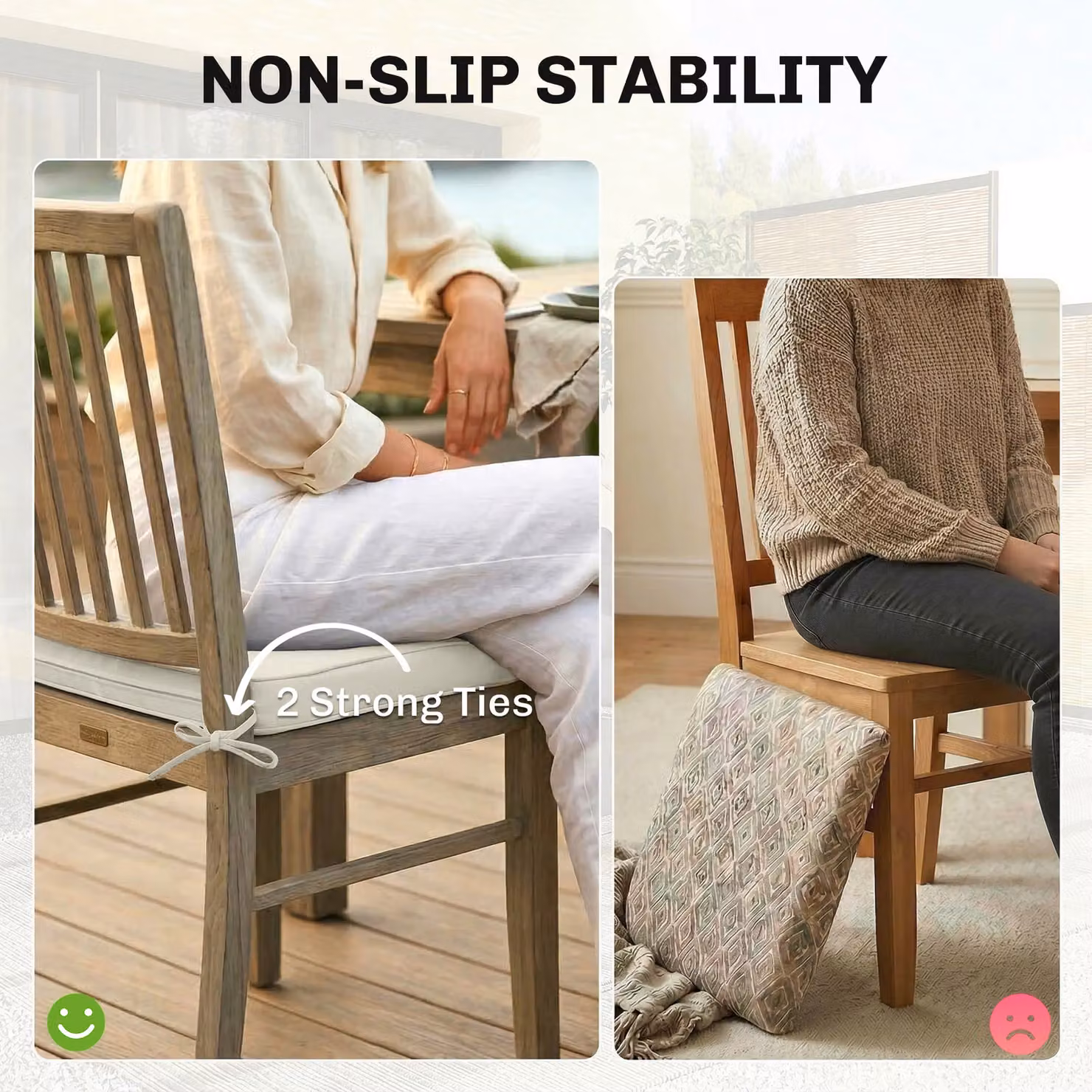Outsunny Set of 2 Outdoor Chair Seat Cushions in Cream White with 7cm Thick Foam and Ties – 4