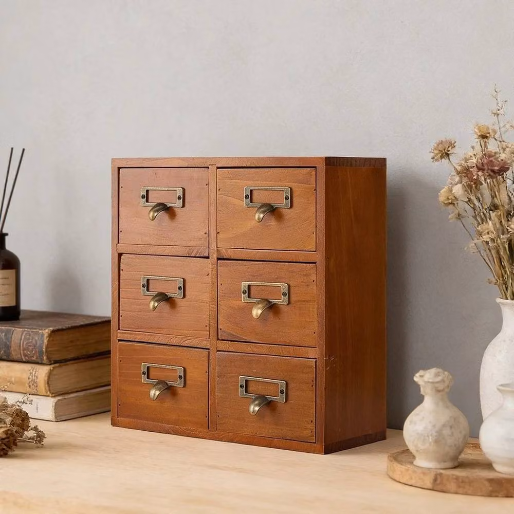 FORGEVIO 6-Drawer Wooden Desktop Storage Cabinet in Brown – 3