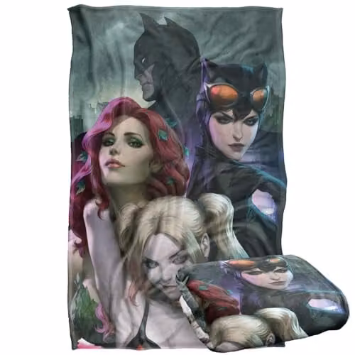 LOGOVISION Batman Catwoman Poison Ivy and Harley Quinn Trio Super Soft Silky Touch Fleece Throw Blanket, Multicolour, W/D/H: 91 x 147 cm – 1