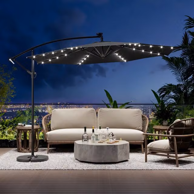 Breeins 32 LED Lights Parasol with Fillable Base in Anthracite Grey