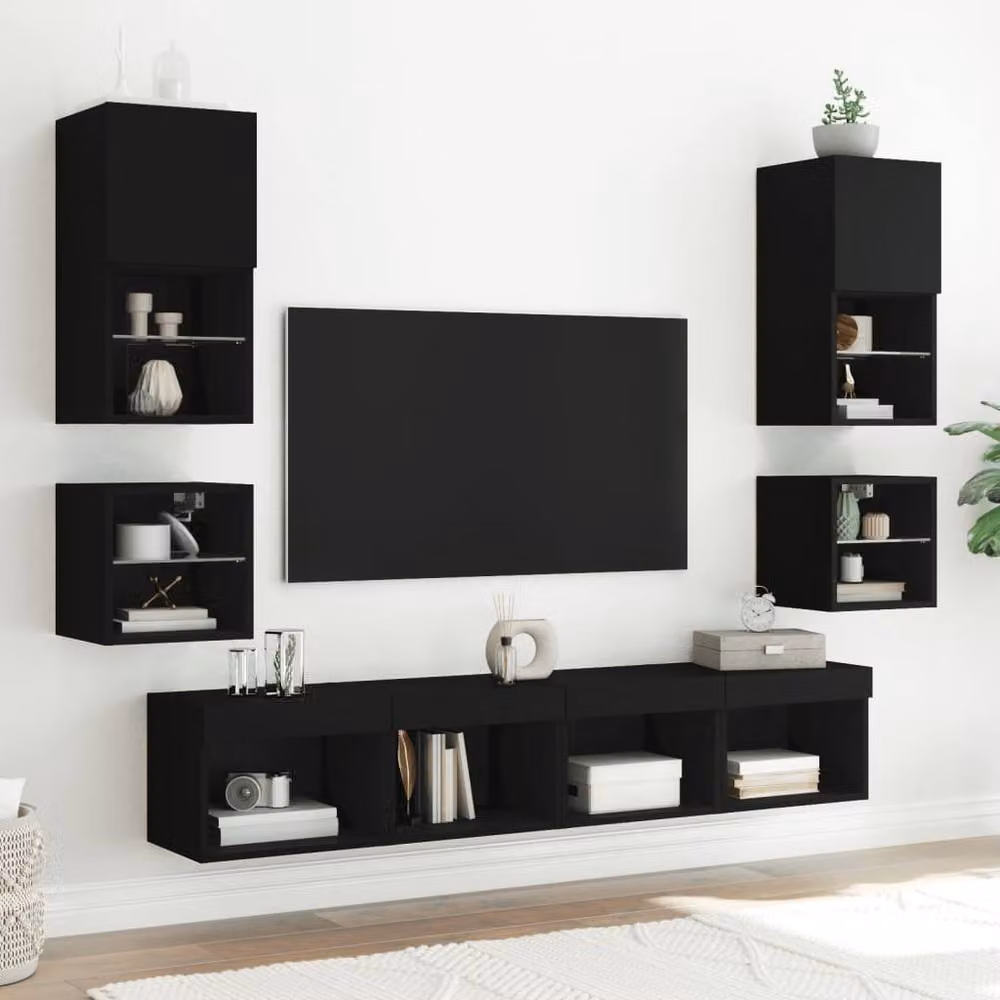 Berkfield Home Wall-mounted Decorative Bedside Cabinet with Integrated LED Lights, Black, W/D/H: 30 x 30 x 30 cm – 3