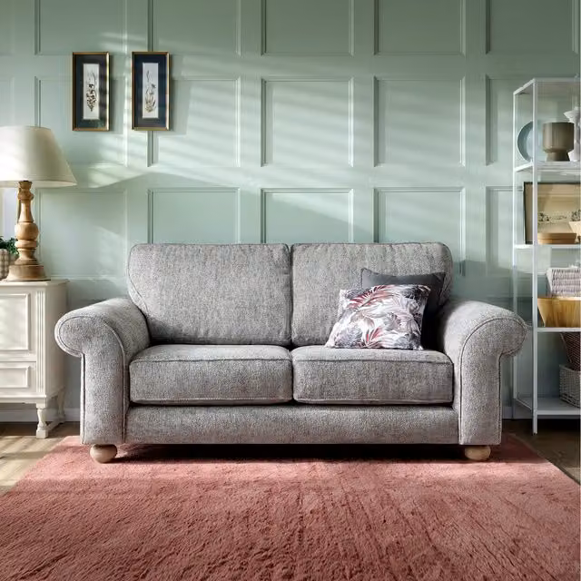 Abakus Direct Ingrid 2 Seater Upholstered Fabric Sofa in Grey with Scatter Cushions