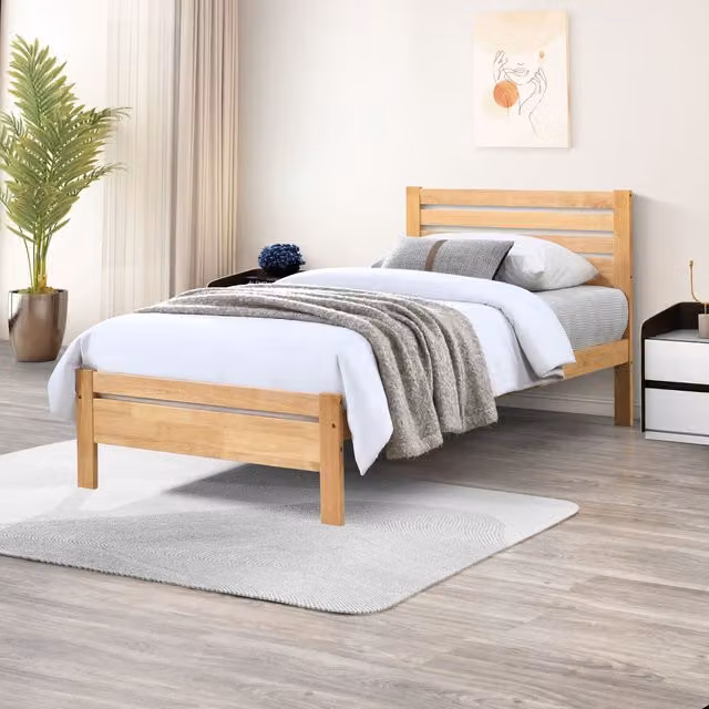 FurnitureboxUK Dylan Single Bed Frame in Natural Oak Solid Rubber Wood