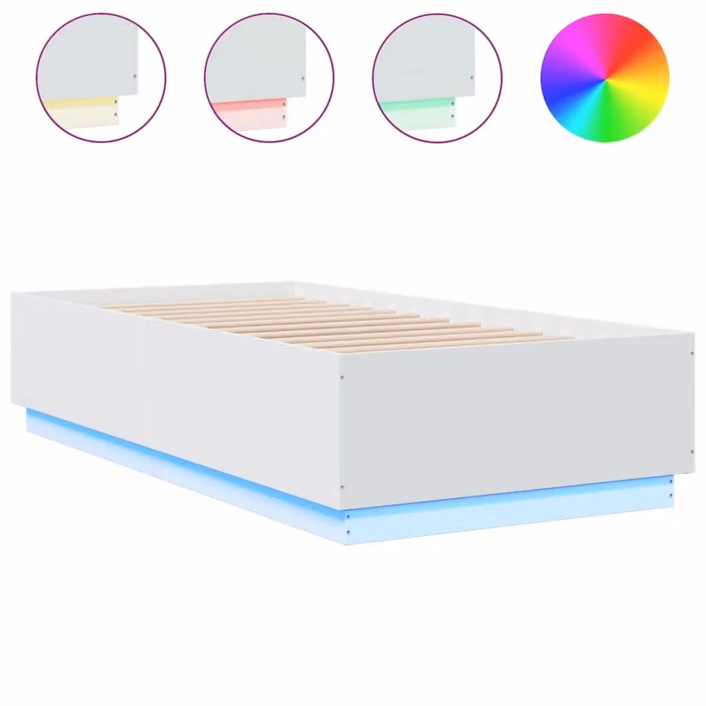 Berkfield Home Single Bed Frame in White with LED Under-Bed Lighting and USB Charging Port, W/D/H: 90 x 190 cm – 2