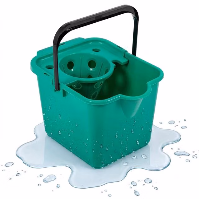 Storm Trading Group 2 x 12L Green Plastic Mop Buckets with Wringer and Easy Pour Lip