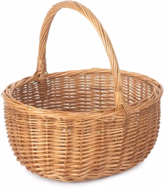 Red Hamper Wicker Shopping Basket, Double Steamed Oval Shopper in Brown and Red