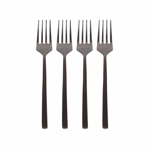 Argon Tableware Black Polished Stainless Steel Cake Forks, Set of 4, 15cm