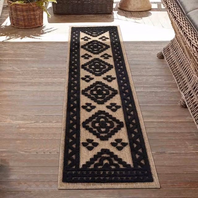 Desire Rugs Ltd Harper Diamond Pattern Water Resistant Indoor Outdoor Area Rug, Black, Width: 220 cm