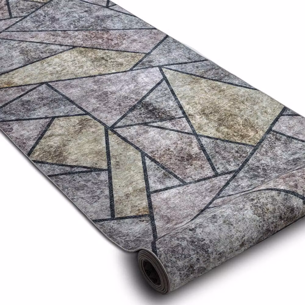 RugsX Lotus Anti-Slip Geometric Runner in Grey, W: 60 cm, L: 290 cm – 2