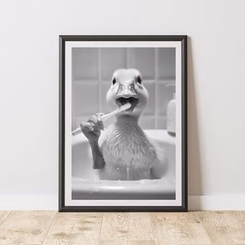 60 Second Makeover Duck Brushing Teeth Animal Print Paper Poster, A3