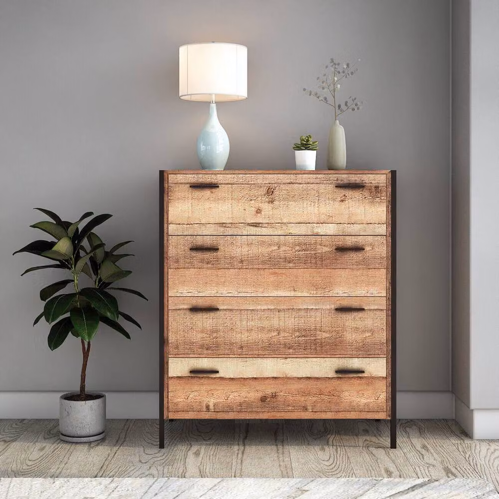 Timber Art Design Stretton Four Drawer Chest in Rustic Oak and Brown – 2