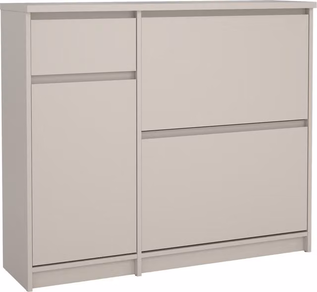 Furniture To Go Naia Shoe Cabinet in Cashmere Beige with 2 Tilting Doors and 1 Drawer