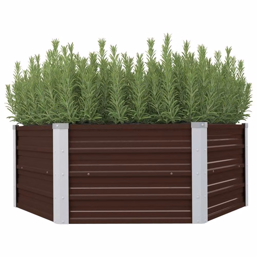 Berkfield Home Raised Garden Bed in Brown Galvanised Steel, W/D/H: 129 x 129 x 46 cm – 2