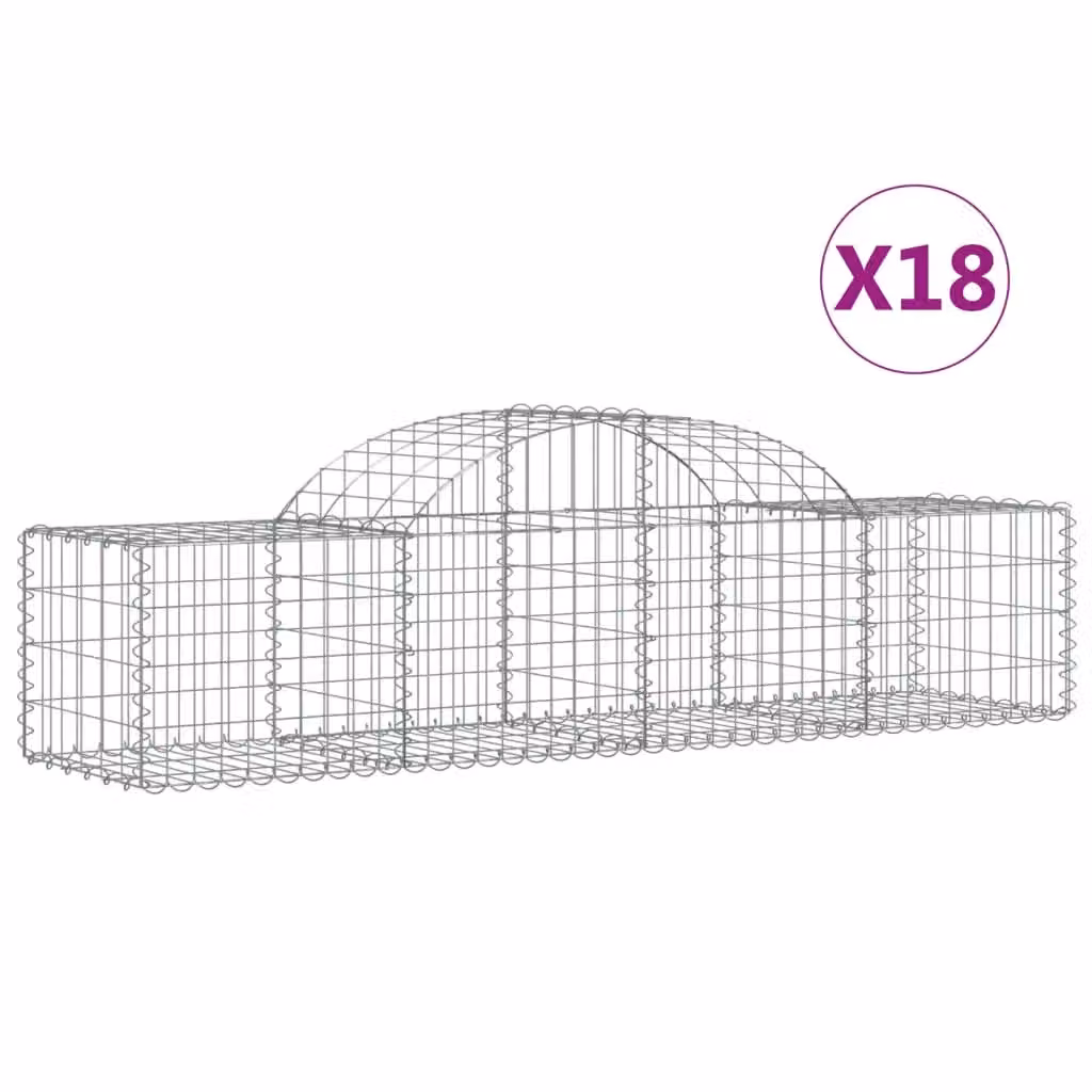 Berkfield Home Arched Gabion Baskets, 18 Piece Set, Silver Galvanised Steel, W: 200 cm, D: 50 cm, H: 40/60 cm – 2