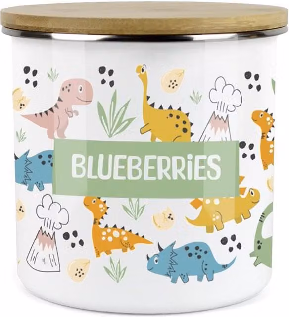 Purely Home Cartoon Dinosaurs Childrens Mini Snack Pot in Green and Multicolour Enamel Metal