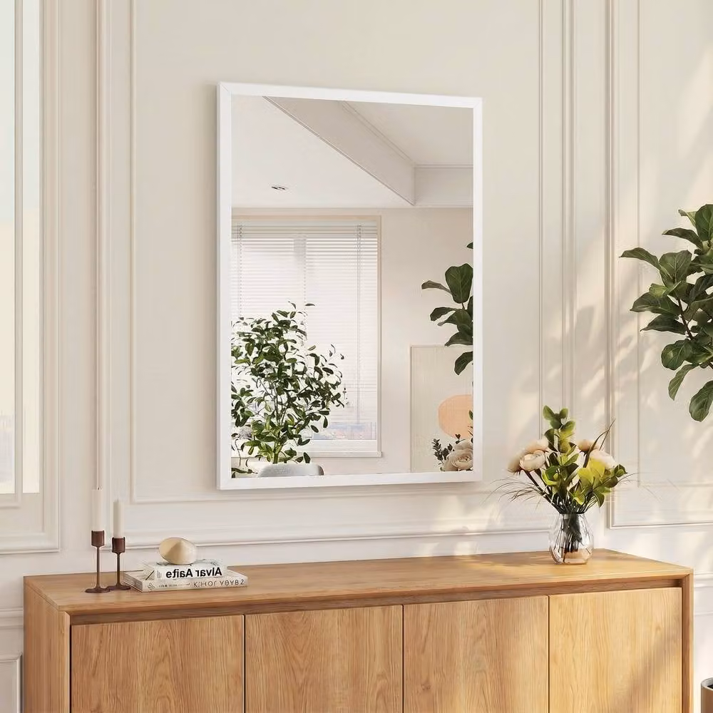 HOMCOM Modern Rectangular Wall-Mounted Glass Mirror, White, W: 50 cm, H: 50 cm, D: 1 cm – 1