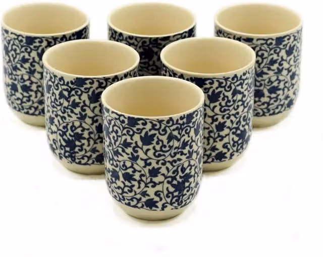 KDMD Ceramic Herbal Tea Cup Set with Blue Floral Pattern, 6 Pieces – 1