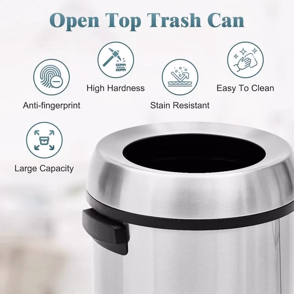 VOGREX 17 Gallon Oval Stainless Steel Kitchen Waste Bin with Flip Lid in Silver – 3