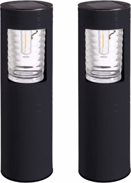 Garden Mile Modern Solar Black Cylinder Bollard Lights with Dusk Sensor and Warm White Up and Down Lighting