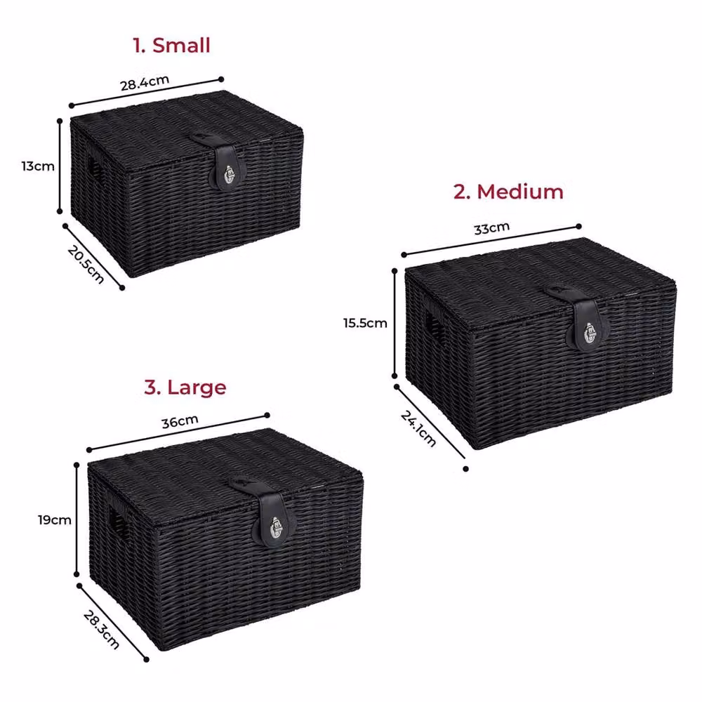 Havendro Set of 3 Black Resin Wicker Open Weave Storage Baskets with Lids – 2
