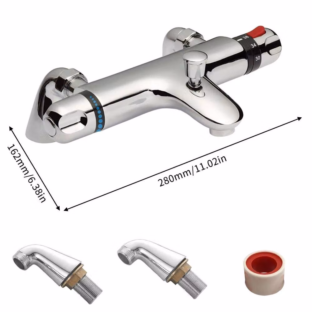 Ventryn Thermostatic Bath Shower Mixer Tap in Chrome Silver, Deck Mounted Single Lever with Safety Stop – 2